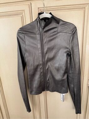 NWT ! Rick Owen’s gun metal Leather Zip-Up Motorcycle Jacket